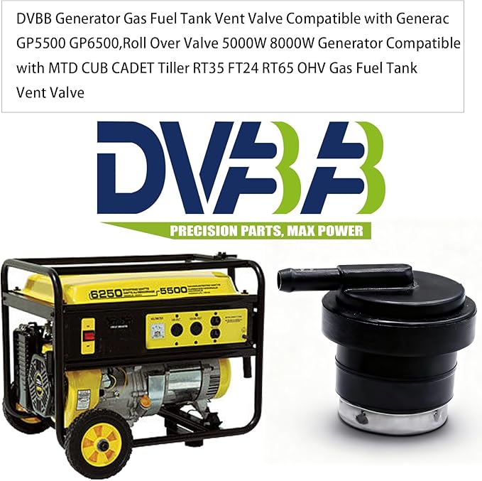 DVBB Roll Over Valve 15150-YGK0110-00A0 on Fuel Tank Compatible with Champion 3500~6250 Watts 212cc 224cc 7500-Watt Dual Fuel,Compatible with Generac GP5500 GP6500 Generator Gas Fuel Tank Vent Valve