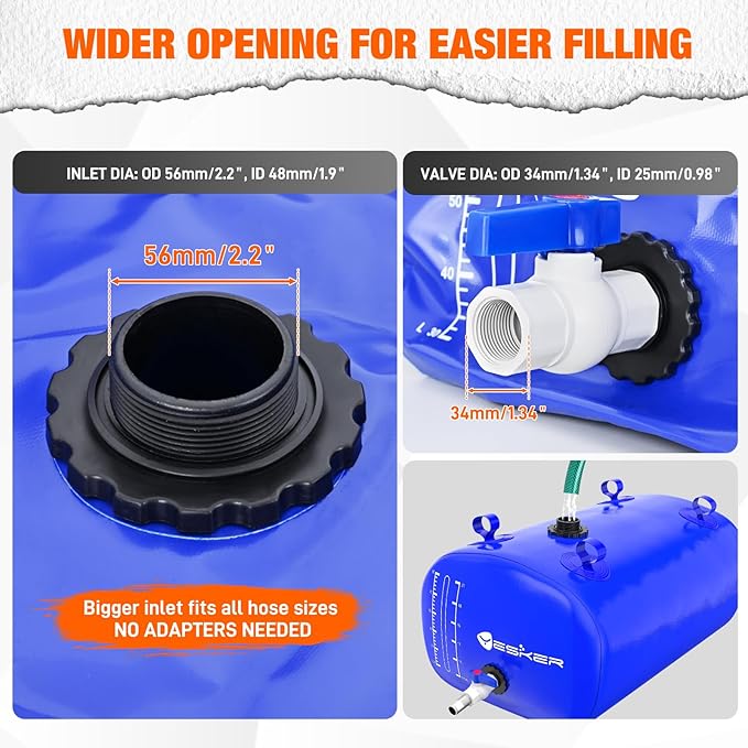 Yesker Portable Water Storage Bladder 30 Gallon – Heavy-Duty 1000D PVC Foldable Water Bladder Tank with 3/4" PVC Spigot for Garden, Camping & Car Use