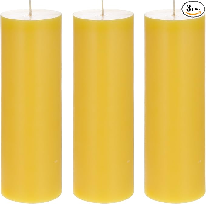Mega Candles 3 pcs Scented Solid Citronella Pillar Candles, Hand Poured Wax Candle 3 Inch x 9 Inch, Indoor & Outdoor Use, Camping, Festivities, Events, Party Usage, Patio, Barbecue BBQ, Picnics