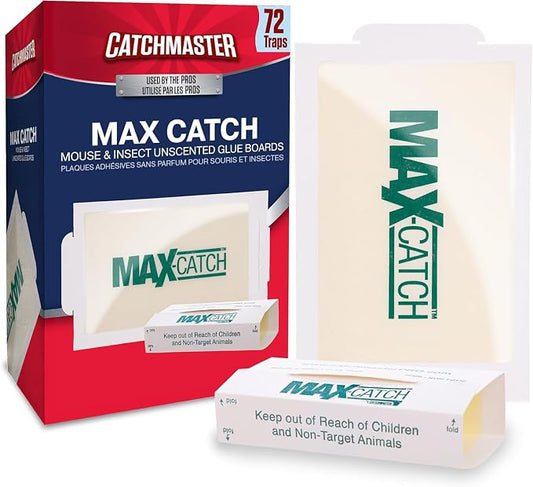 Catchmaster Max-Catch Mouse & Insect Glue Trap 72PK, Mouse Traps Indoor for Home, Sticky Pest Control Adhesive Tray for Catching Bugs, Bulk Unscented Glue Boards
