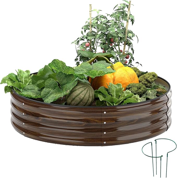ZFHgarden Galvanized Metal Raised Garden Bed Kit for Gardening Outdoor Planter Grow Garden Box Raised Flower Bed Round Galvanized Planter Outdoor 2x2x1FT