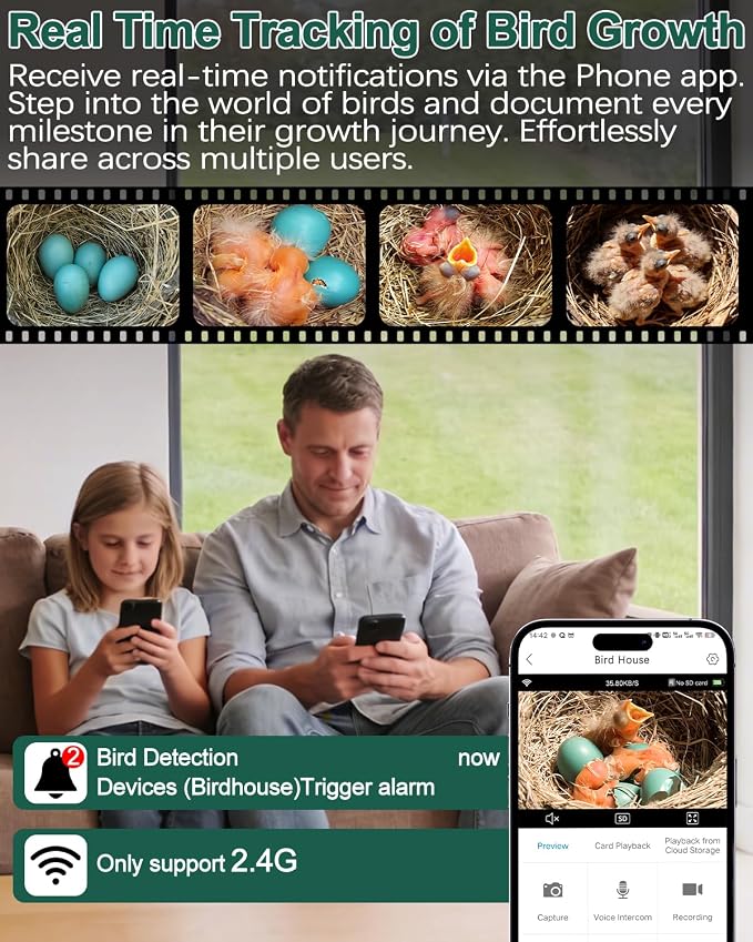 Smart Bird House with Camera, Birdhouse for Outdoor with 2K HD Camera, Solar Powered, Night Vision, Motion Detection & Activities in Real Time, 2.4G WiFi, Ideal Bird Nesting for Bird Lovers