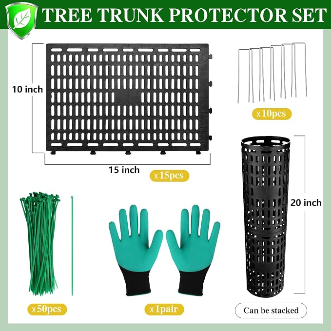 YGAOHF Tree Trunk Protector, 15 Pack Plant and Tree Guard Protector, Expandable Tree Bark Protector, Around Trunk Bark, Great Protection from Trimmers, Mowers, Animals (Black)