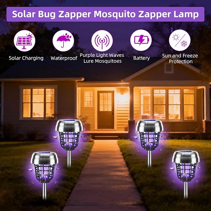 2026 New Solar Bug Zapper Outdoor, Mosquito Killer, Waterproof Fly Traps Gnat Zapper for Small Flying Insect Bug Fly Gnat, Waterproof Mosquito Repellent for Patio Yard Garden Farm(4)