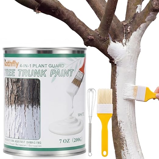 Kathfly 1 Pack Tree Paint Kit Tree Whitewash Trees Trunk Protection with Tinplate Container Whisk Brush for Fruit Nut Ornamental Trees Sapling Garden Yard Orchard (7" Whisk,Large Yellow Brush)