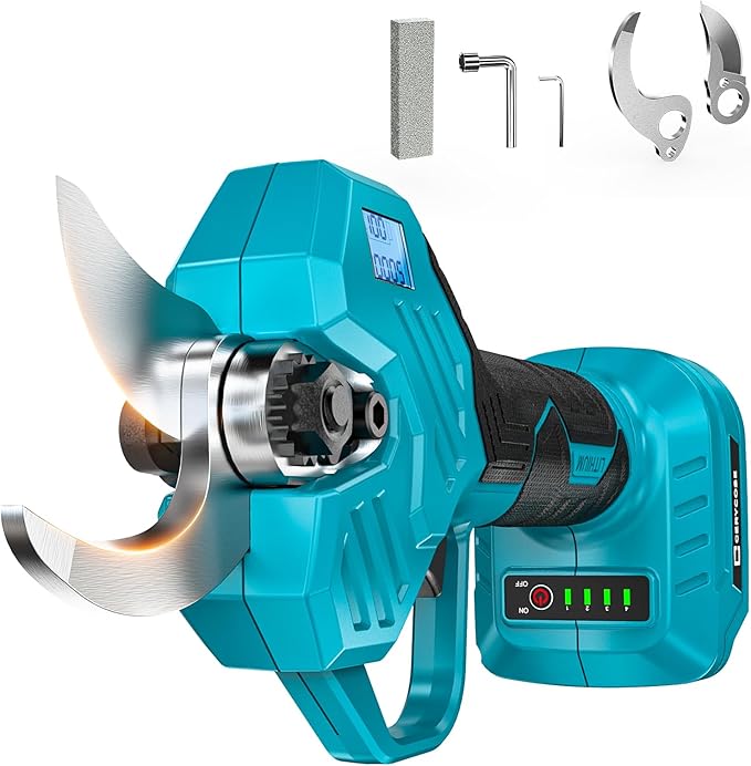 Cerycose Electric Pruning Shears Compatible with Makita 18v Battery, 0.8-2 Inch Max Cutting Diameter Electric Pruner with LCD Display & Imported SK7 Steel Blades for Gardening Tree Pruning(No Battery)