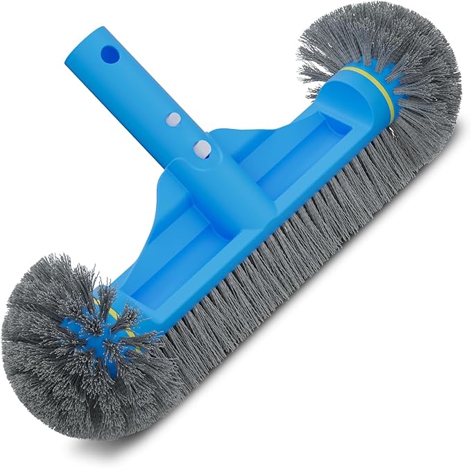 TidyMister 12.5'' Round End Pool Brush Head - Cleaning Wall & Tiles & Steps, Sturdy Nylon Bristles, Scrub Brush for Inground/Above Ground Pool, Spa, Hot Tub, No Pole