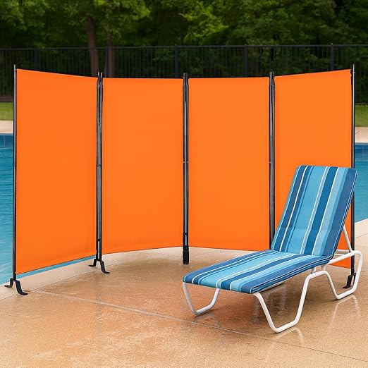 Proman Products - Galaxy 4 Panel Section Privacy Folding Screen Divider, Water Repellent Fabric Room Divider with Black Powder Coated Metal Frame for Indoors or Outdoors (Orange)