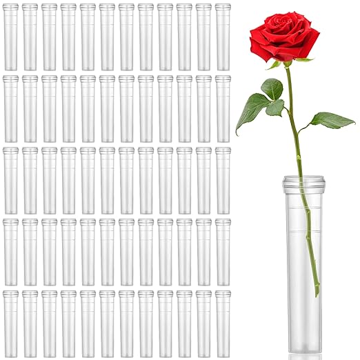 Irenare 300 Pack Flower Water Tubes 3 Inch Reusable Plastic Vials for Flower Arrangements Floral Tubes with Cover Fresh Florist Supplies for Decoration Arrangement Preserving(Clear)