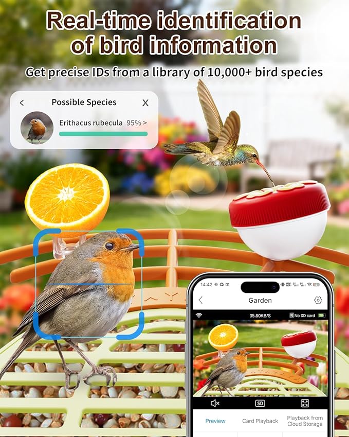 Bird Feeder with Camera, 2K HD Camera Birds Feeder with AI Recognition, Solar Powered Birdfeeder Cam with Night Vision, IP65 Outdoor Backyard Birds Watching, Gift for Bird Lovers – Light Green