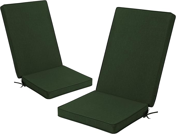 Adirondack Chair Cushions Set of 2 - Removable Covers, Water-Repellent & Fade-Resistant Faux Linen, Securing Straps, Non-Slip Bottom, Fit for Most Outdoor Adirondack & Rocking Chairs - Olive Green