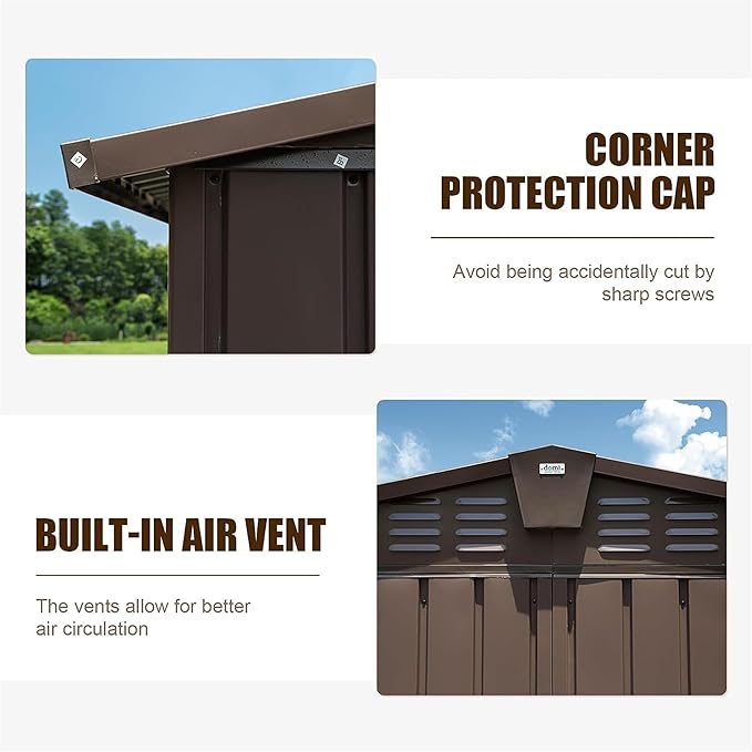 Christopher Knight Home Avonn Backyard Storage Shed 11' x 12.5' with Galvanized Steel Frame & Windows, Outdoor Garden Shed Metal Utility Tool Storage Room with Lockable Door for Patio, Brown