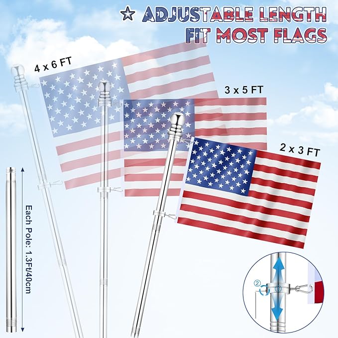 Flag Pole for House, REERON 6 FT Stainless Steel Spinning Flagpole Kit, 1" Rustproof Porch Flagpole with 360° Tangle Free Metal Flagpole Ring for Residential Outdoor Sport for 3x5 Flag, Without Holder
