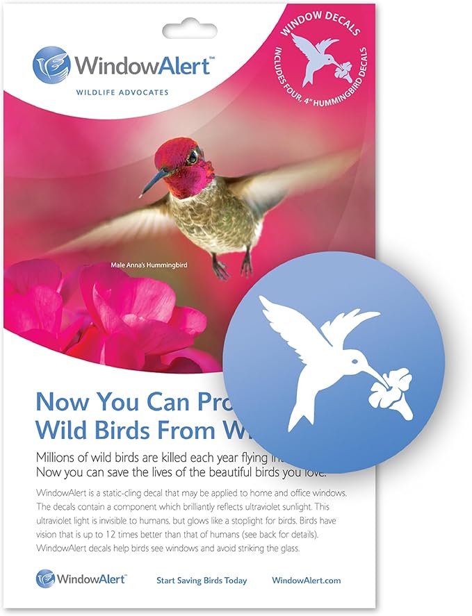 WindowAlert Hummingbird Anti-Collision Decal - UV-Reflective Window Decal to Protect Wild Birds from Glass Collisions - Made in The USA