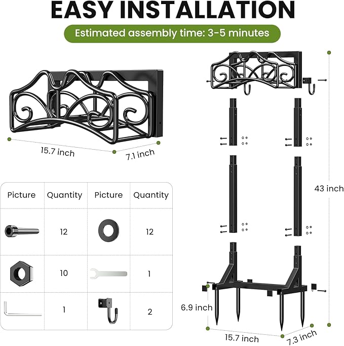 Keten Garden Hose Holder, Detachable Metal Water Hose Holder Stand, Heavy Duty Freestanding Garden Hose Reel Rack and Hose Storage Organizer for Outside Yard