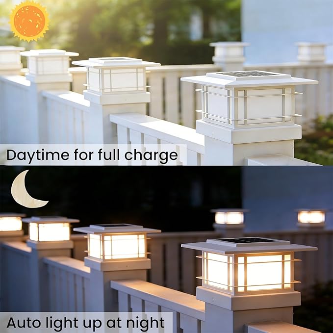 Dynaming 4x4 Solar Post Cap Lights Outdoor with 2 Color Modes, Fence Post Solar Lights White Shell Fit for Vinyl/Wooden Posts, High Brightness SMD LED Lighting Decor for Garden Deck Patio, 6 Pack