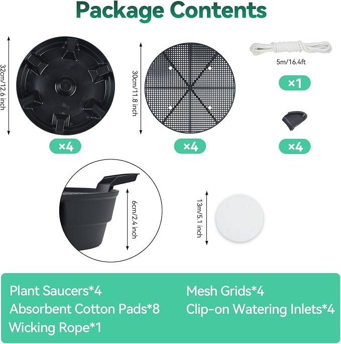 OTraki 4-Pack Self Watering Fabric Pot Base, Auto Watering System for 5 Gallon Fabric Pots, Plastic Plant Saucer Stand with Watering Lip Outdoor Garden Watering Base Plant Water Tray | Auto Watering System Plastic Plant Saucer Stand with Watering Lip O...