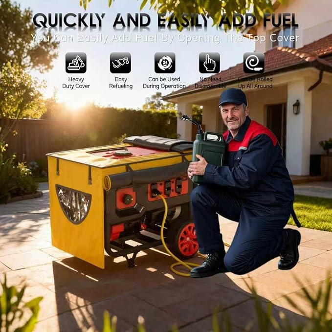 Generator Covers While Running, Generator Covers Heavy-Duty Waterproof, 32X24X24 inches, Top Can Be Opened for Refueling, for 3000W-10000W Frame Type Generators, Yellow