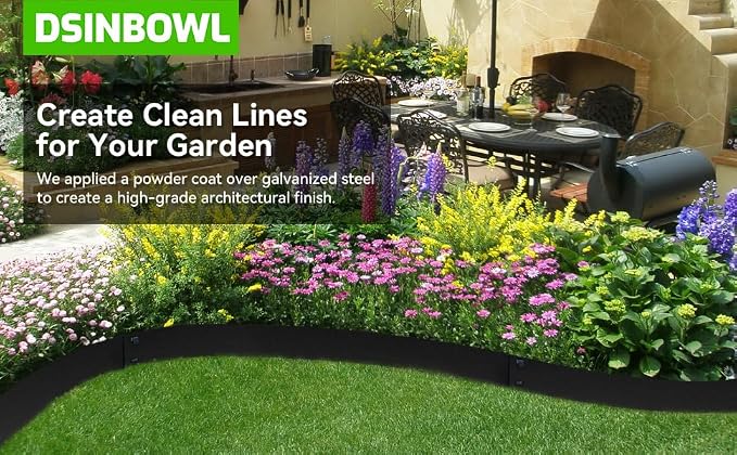 Garden 5PCS Steel Landscape Lawn Edging - 5PCS Steel Landscape Edging 39 x 6Inch (3 Inch Metal Strips + 3inch Nail) Black Garden Edging Border Length Flexible Landscape Edging Anchoring Stakes-Black