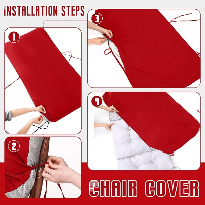 Tudomro 4 Pcs Outdoor High Back Chair Cushion Covers (Not Includes Cushion) Waterproof Patio Replacement Rocking Chair Slipcover Seat Pad Cover with Tie for Furniture (Red,44'' X 21'')