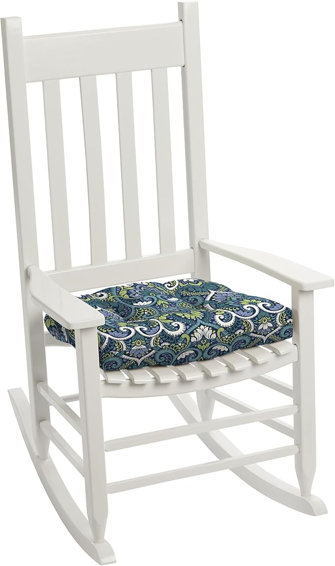 Arden Indoor/Outdoor Rocking Chair Or Wicker Chair Cushion, 2-Pack, 20 x 18, Water Repellent, Rain Proof, Fade Resistant Cushion for Rocking Or Rounded Back Chair Sapphire Aurora Blue Damask