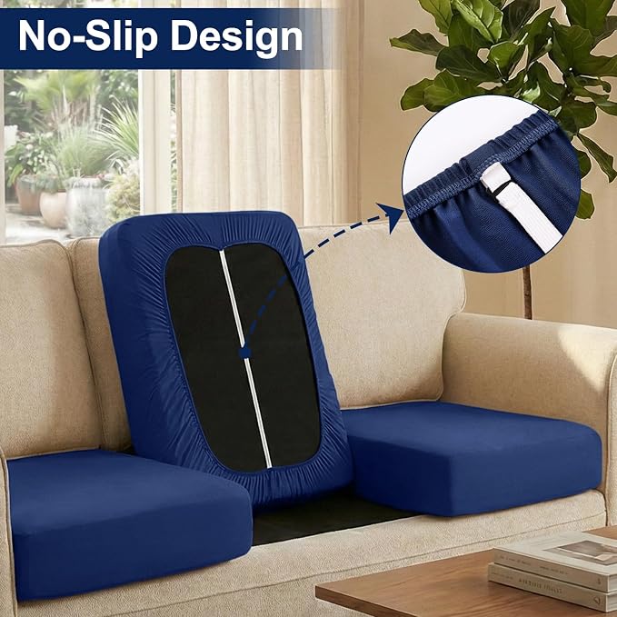 Smiry Waterproof Patio Cushion Covers, Stretch Outdoor Couch Slipcovers Replacement Washable Furniture Protector Sofa Chair Seat Cover for Dogs and Pets (8 Pcs, Navy Blue)