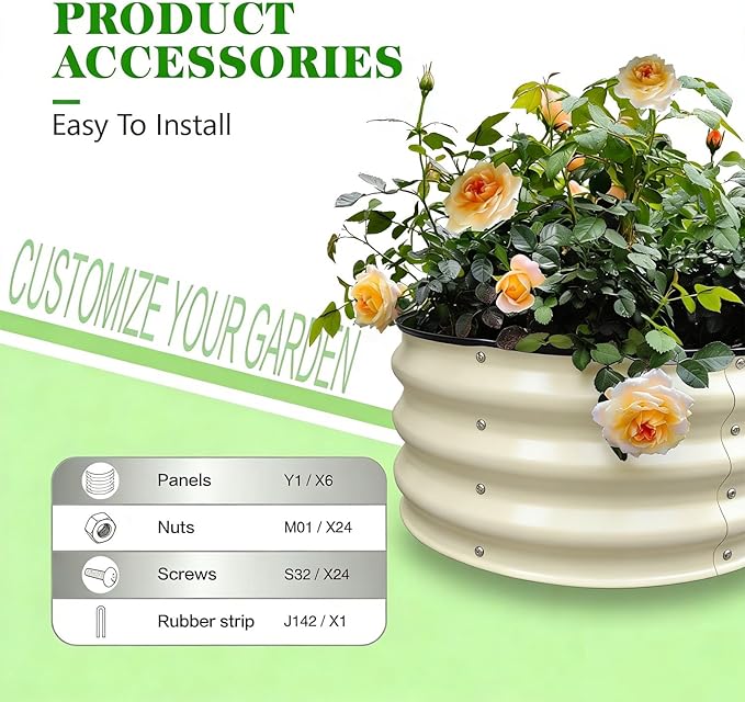 GrowHaus 2x2x1FT Galvanized Raised Garden Bed, Planter Boxes Outdoor Round Metal Garden Beds for Planting Vegetables Flowers Herbs Milk White