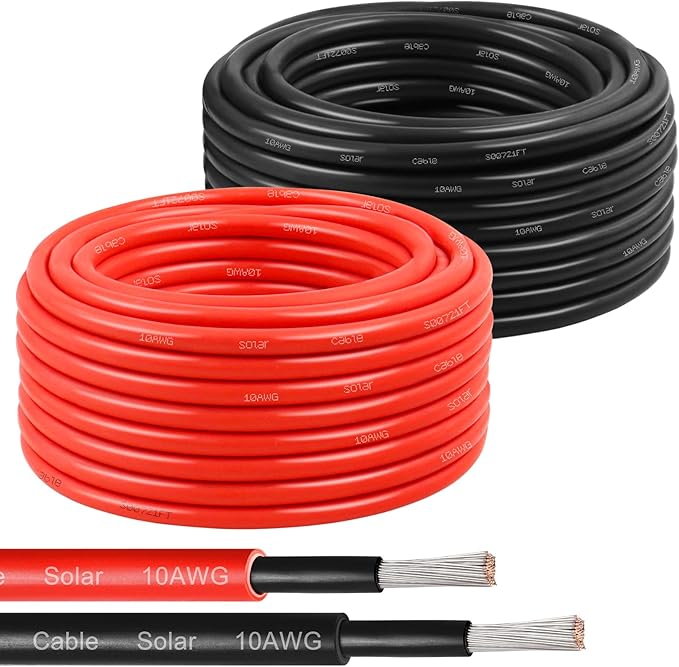 Solar Panel Wire 10 AWG(6mm²) - Solar Extension Cable 30Ft Black & 30Ft Red 10 Gauge Tinned Copper PV Wire for Outdoor Automotive RV Solar Panel Boat Marine (Black+Red)