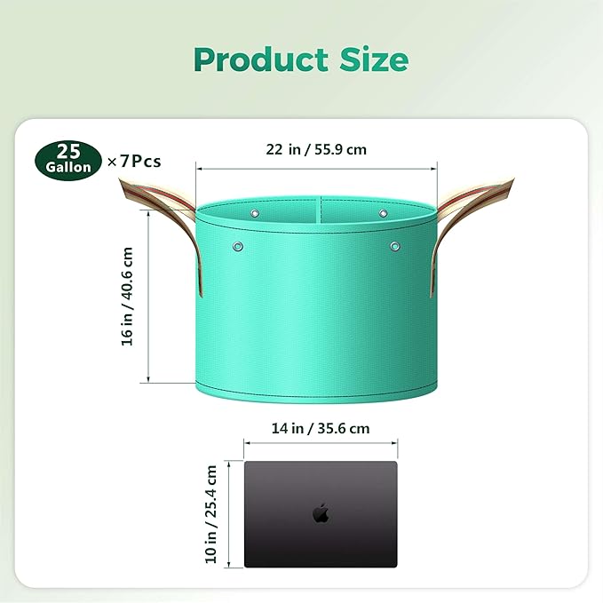 7 Pcs 25 Gallon Potato Grow Bag, PE Garden pots Plant Grow Bag with Branch-Binding Holes and Drain holefor for Vegetables, Strawberries, Flowers
