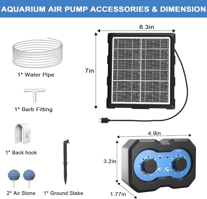 Lewisia 3W Solar Pond Aerator with Timer Control Air Pump Battery Aeration Kit Fish Tank Bubble Oxygenator