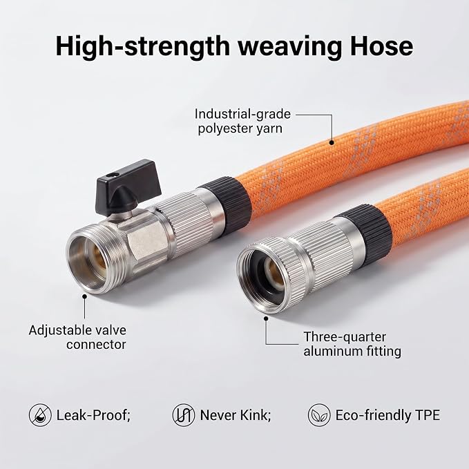 Garden Hose 25ft - Non-Expanding, Burst-Proof Flexible Water Hose with Thickened TPE Core & Round Braided Polyester, Kink-Free & Lightweight for Yard and Camper