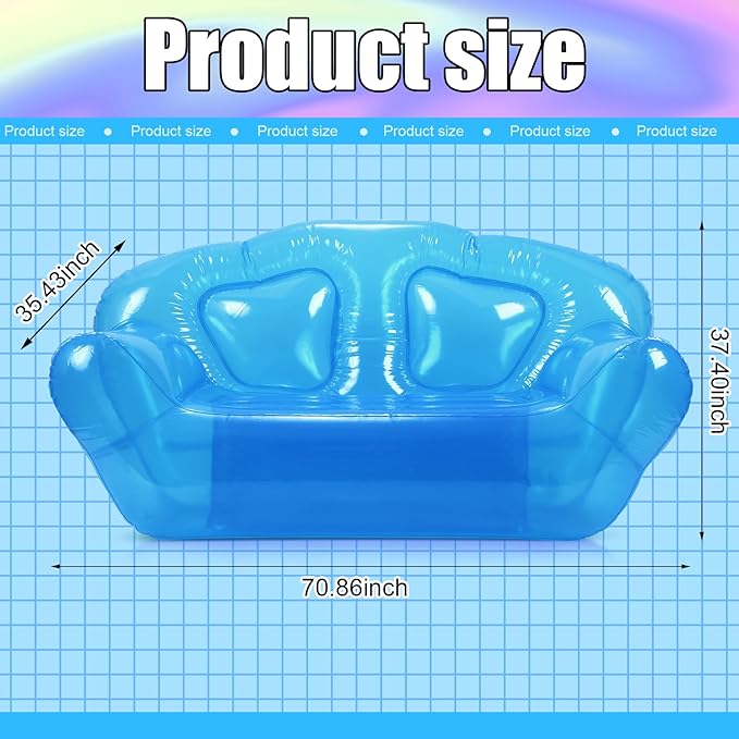 Kigley Inflatable Chair Blow Up Couches Transparent Inflatable Sofa Seat Yard Patio Portable Air Couch Furniture for Outdoor Indoor Camping Beach Room(Double Seat,Blue)