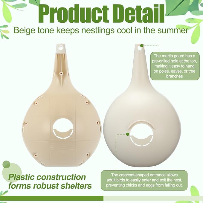 LemonRoad 16 Pieces Martin Gourds Wild Bird Lover's Purple Martin Gourd House 1.25" Entrance 8" Nest Chamber Plastic White Bird House for Outdoors Yard Garden Shepherd's Pole