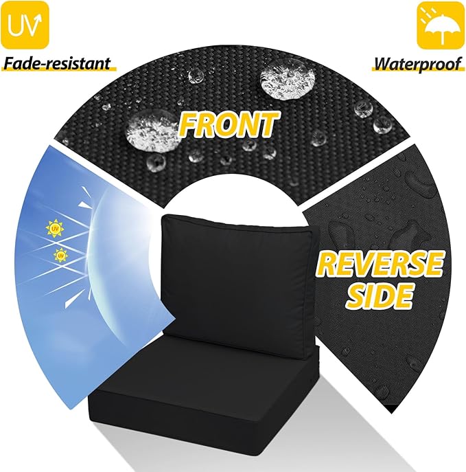 AAAAAcessories Outdoor Deep Seat Cushions with Double Welted Pillow, Waterproof, Fade-Resistant Patio Furniture Replacement Cushions, 23.5" x 25.5" x 5" + 23.5" x 19", Charcoal Black