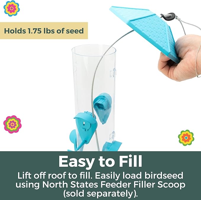 North States Village Collection - 2-in-1 Hinged-Port Birdfeeder Fiesta Blue: Hanging Bird Feeder for Outdoors, Holds 1.75 Pounds of Seed