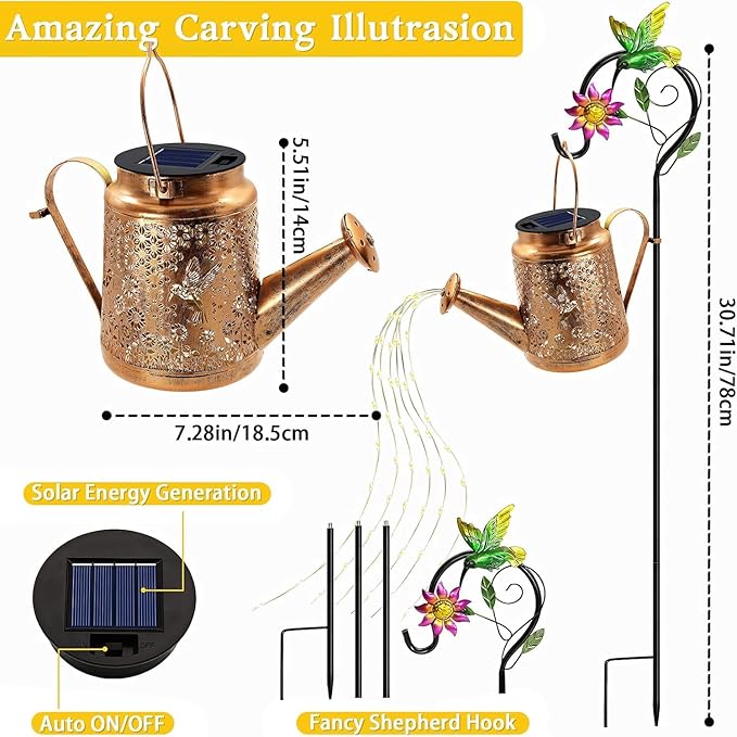 Solar Lanterns Outdoor Waterproof, Gift for Mom Grandma Women Wife Daughter Mother's Day, Hummingbird Sunflower Watering Can lights with Shepherd Hook, Hanging Lantern, Solar Path Light Outdoor Decor