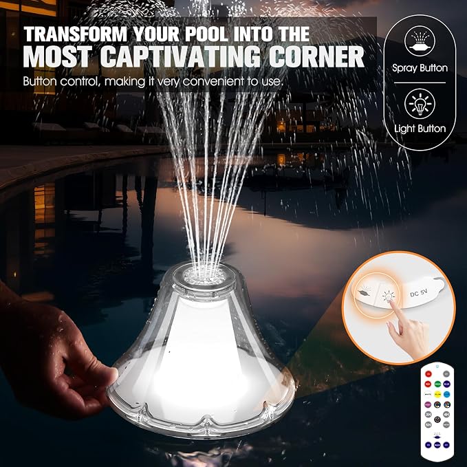 Bubbling Pool Fountain with Lights,Floating Pool Fountains with Anchor,Above Ground Pool Water Fountain Pump,Battery Powered Swimming Pool Floating Fountains for Inground Pool-1PC(White)