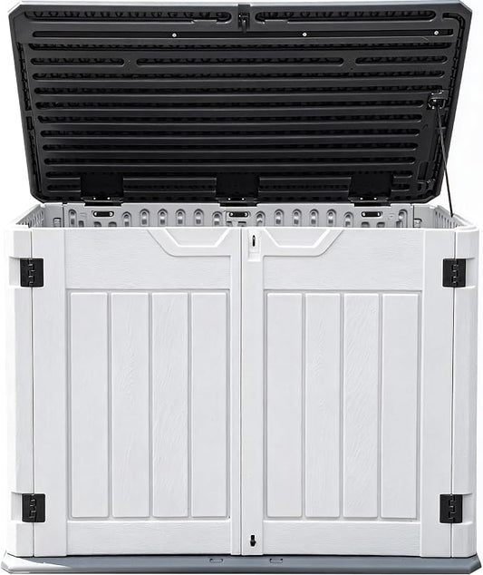 DWVO Outdoor Weather-Resistant Horizontal Storage Shed, 35 Cu Ft Capacity, Lockable and Waterproof, Suitable for Storing Garden Tools, Light Gray