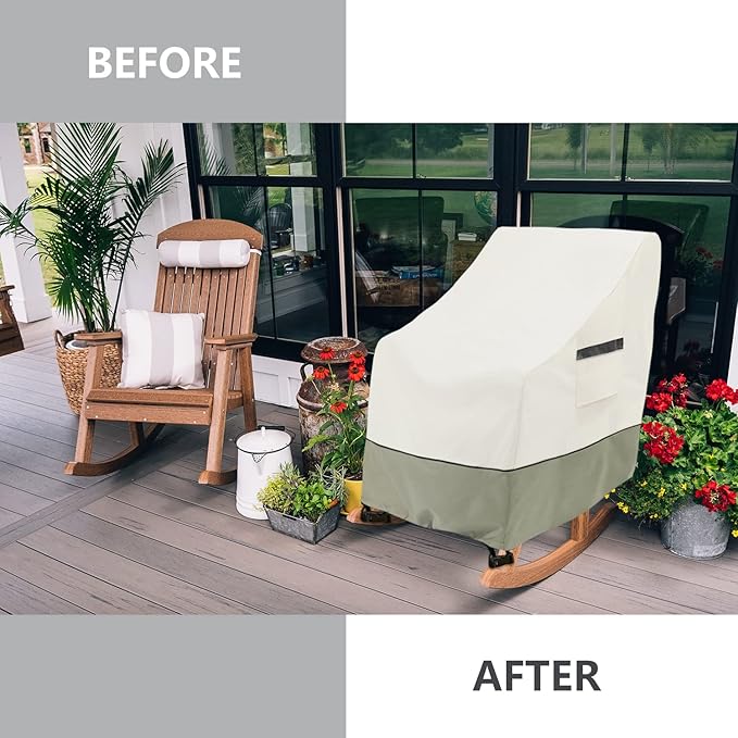 Outdoor Rocking Chair Cover 2 Pack,100% Waterproof Heavy Duty Outdoor Chair Covers,Patio Rocking Chair Covers for Outdoor Furniture,26"W x 32.5"D x 43"H inches,White&Grayish Green.