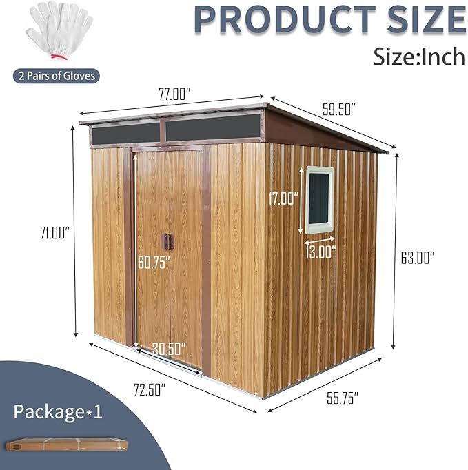 KEIKI 6x5 FT Outdoor Metal Storage Shed with Sloped Roof,Window,Transparent Plate and Sliding Door for Garden Yard Lawn