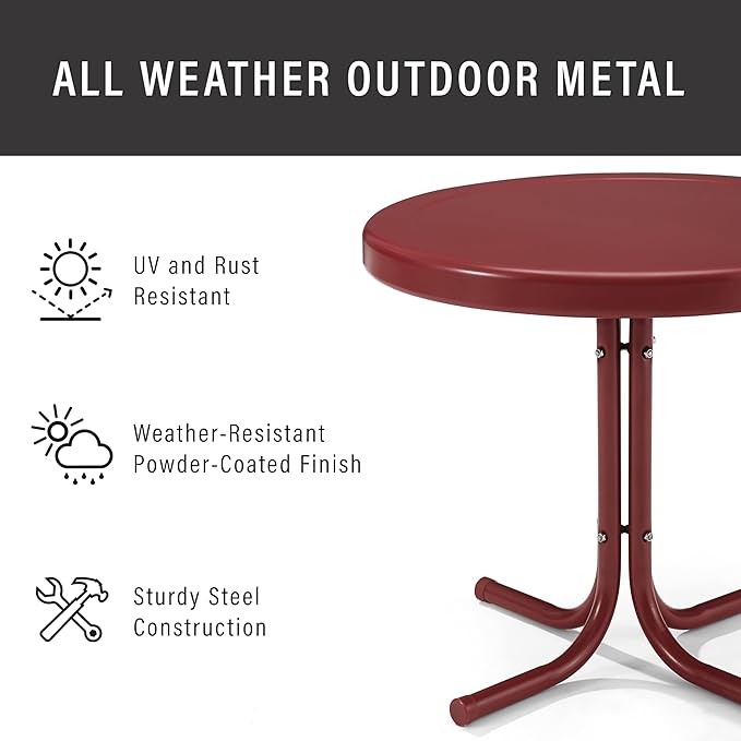 Crosley Furniture Griffith Weather Resistant Retro Metal Outdoor Side Table for Patio, Deck, Porch, Coral Red