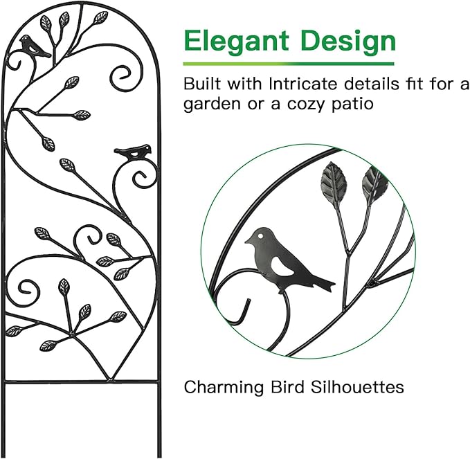 Amagabeli 4 Pack 47x16in Rustic Iron Arch Decoration Garden Trellis with Black Metal Coating for Supporting Climbing Plants Outdoor, Roses, Vines, Flowers, Vegetables, Cucumbers, Clematis