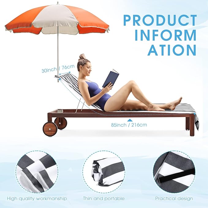 Fumete 2 Pack Lounge Chair Covers 30 x 85 Inch Pool Chaise Lounge Towels Microfiber Beach Chair Towel Portable Striped Outdoor Patio Furniture Cover for Sunbathing Picnic Spa(Gray)