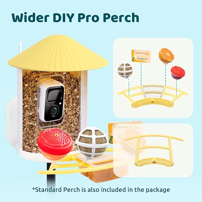 NETVUE by Birdfy Pro Smart Bird Feeder with Camera Solar Panel, Instant Arrival Alerts, Live Stream & Night Vision for Outdoors & Backyard Hummingbird, Cardinalis & Oriole Watching, Ideal Gifts,Yellow