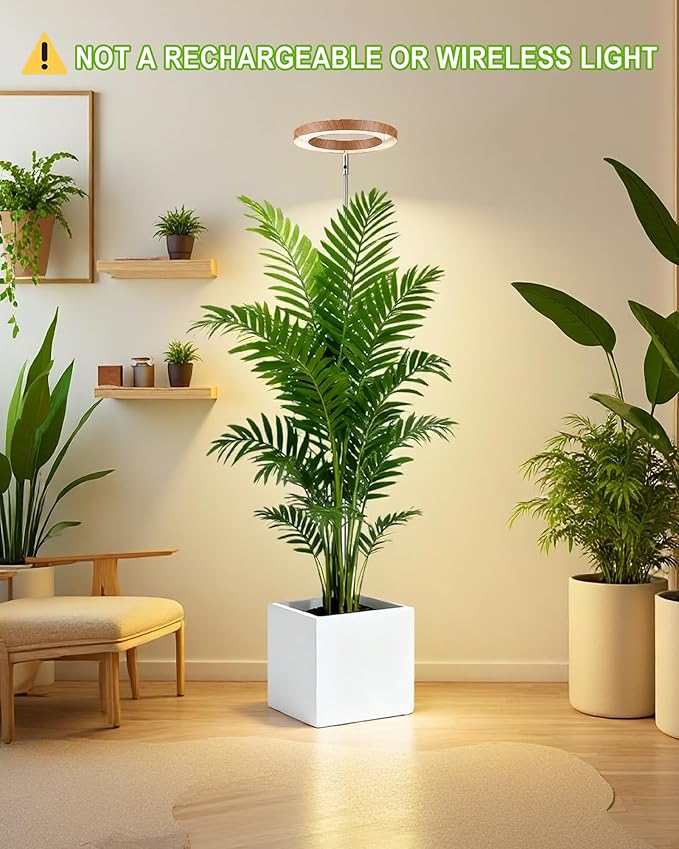 yadoker Plant Grow Light,LED Growing Light Full Spectrum for Indoor Plants,Aluminum Cherry Wood Grain Plant Lights,Height Adjustable, Automatic Timer, 5V Low Safe Voltage