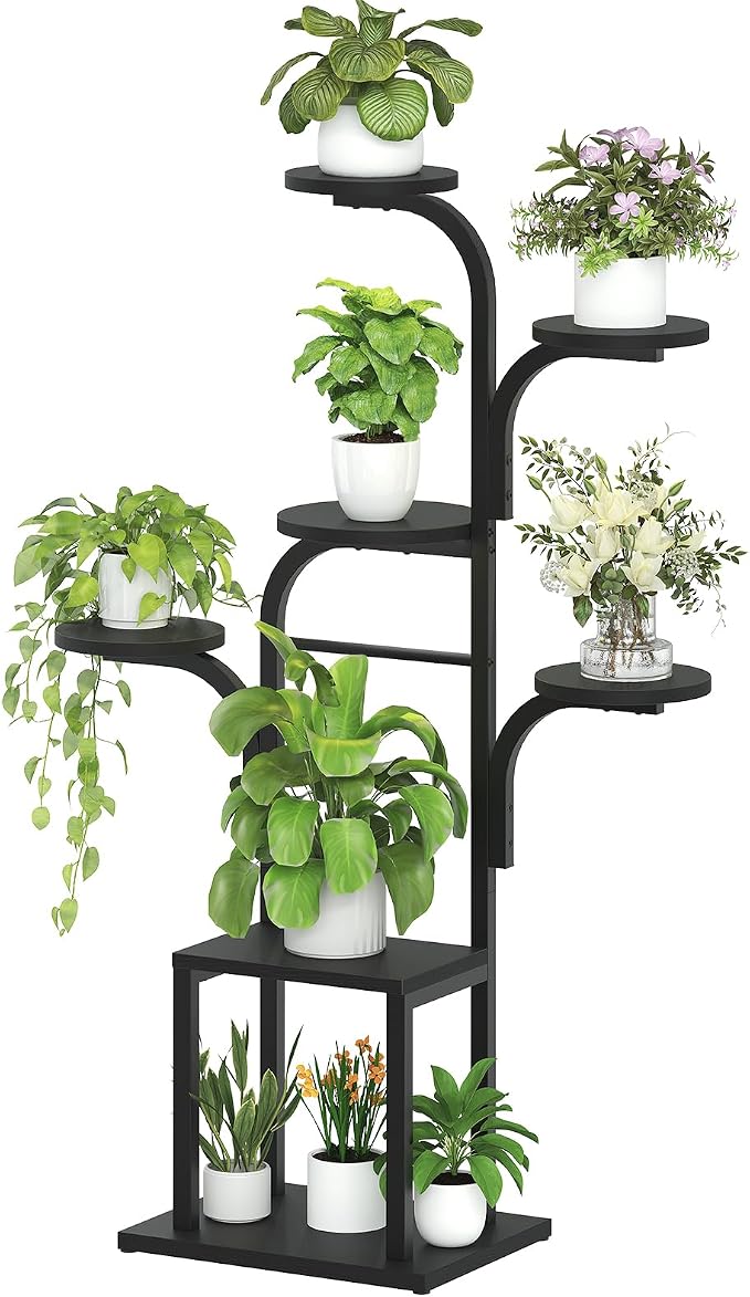 HOOBRO Plant Stand Indoor with Grow Lights, 47.2" Tall Metal Plant Shelf, 7 Tiered Corner Plant Stand for Indoor Plants, Plant Rack for Living Room Bedroom Balcony, Black BB09DHJ01