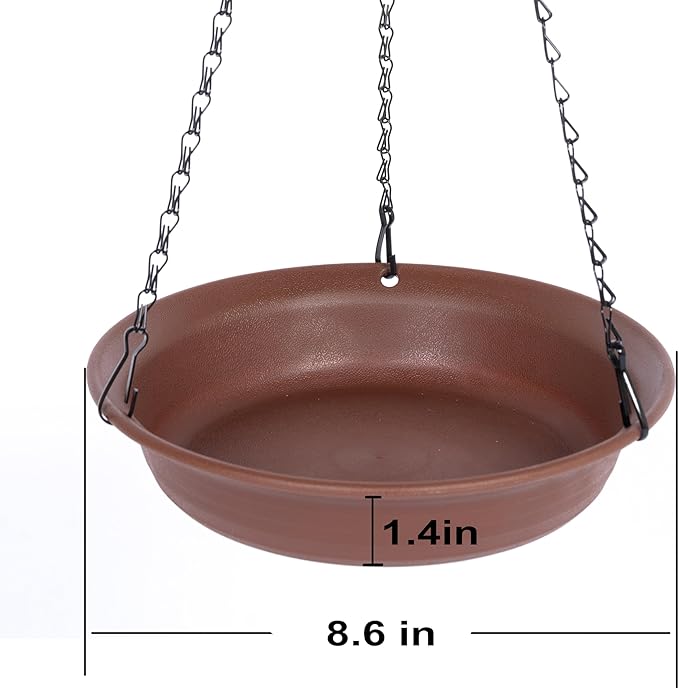 VUWEZ Hanging Bird Bath, Hanging Bird Water Feeder for Outdoors, Feeder Bowl, 1 Pack Birdbath Tray Accessories for Outside, Plastic Birdbaths Tray for Garden Patio Decoration (8", Chocolate)