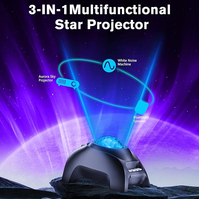 Northern Galaxy Light Aurora Projector, Star Projector with 33 Light Effects, Starry Nebula LED Lamp for Bedroom with Remote Control, White Noise, Kids/Adults Room Decor, Bluetooth Speaker for Parties