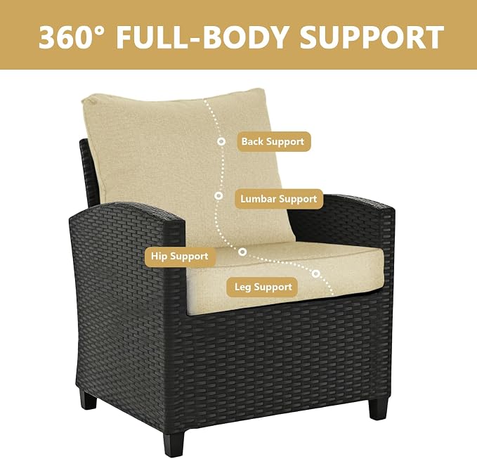 Goodgoods 24 x 28 Outdoor Patio Deep Seat Cushions 2-Pack, 1000+ Hours Fade-Resistant & Water-Resistant Outdoor Furniture Chair Cushions with 30D High-Resilience Foam for Sofa Chair, Beige
