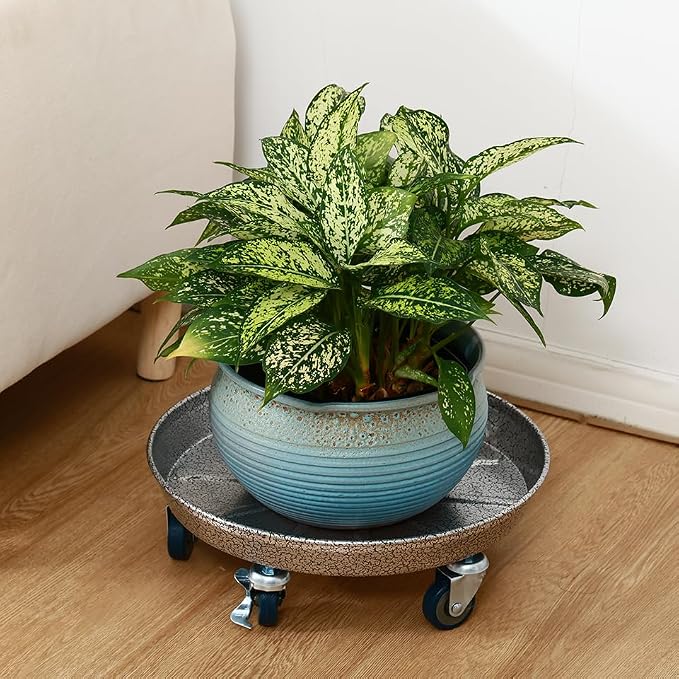 Planterhoma 3 Packs 13 inches Metal Plant Caddy with Wheels Large Rolling Plant Stand Heavy-duty Iron Plant Dolly Casters for Indoor Outdoor Flower Pot Mover Roller Coasters, Silver-black